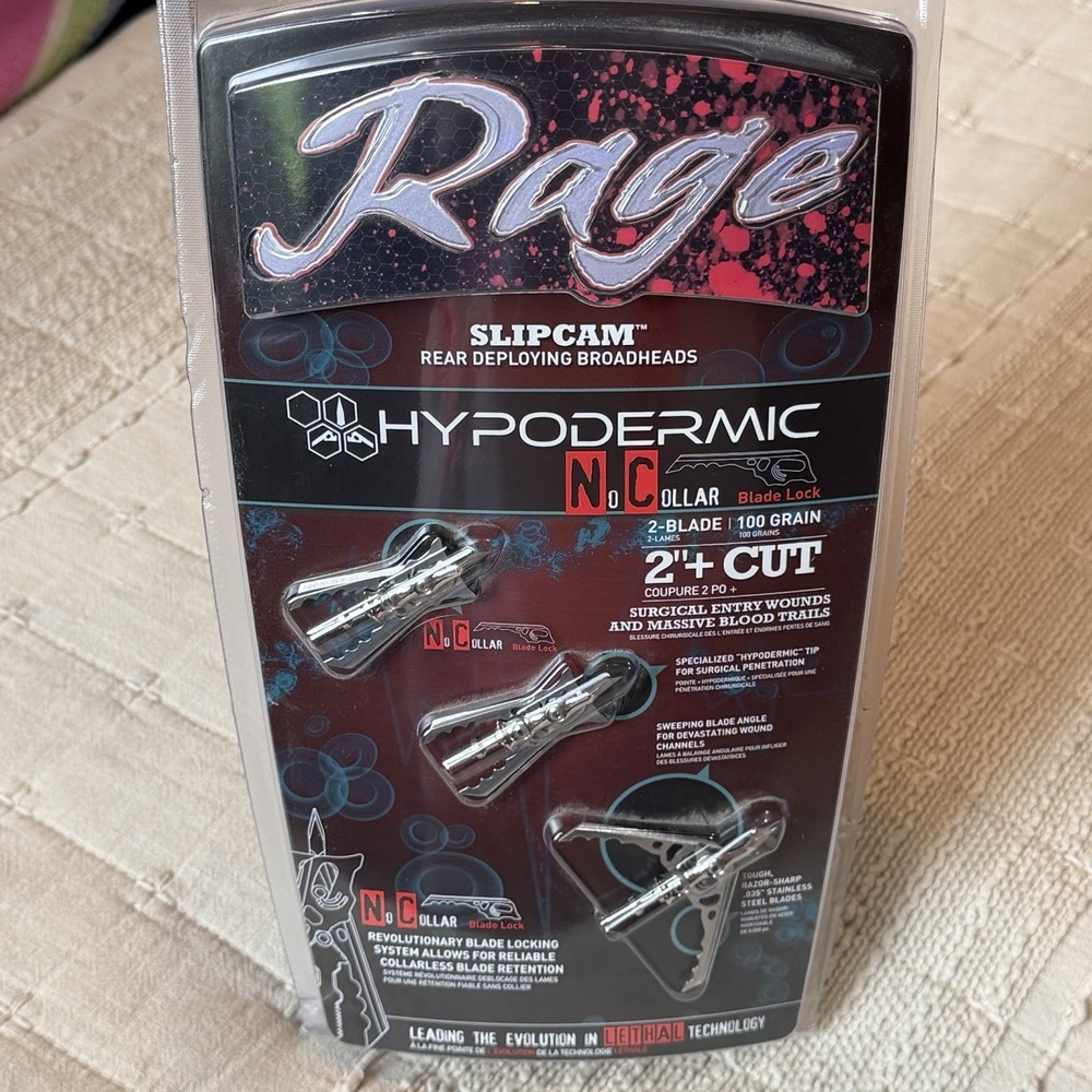 Rage Hypodermic No Collar SlipCam Broadheads 2-Blade 100 Grain (3 Pack)